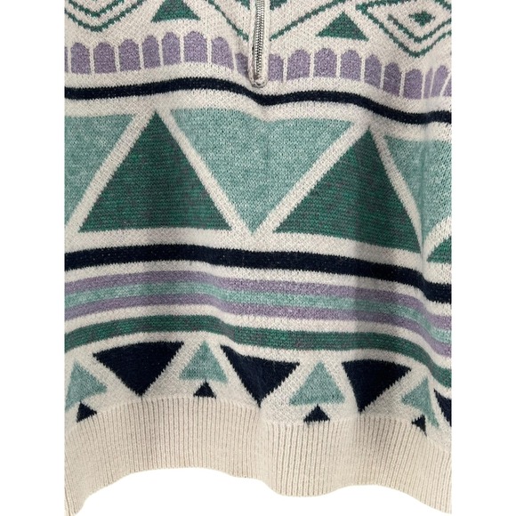 Nasty Gal Sweater‎ Womens Small Green Purple Aztec Knit Quarter Zip Boxy Comfy - Picture 6 of 8